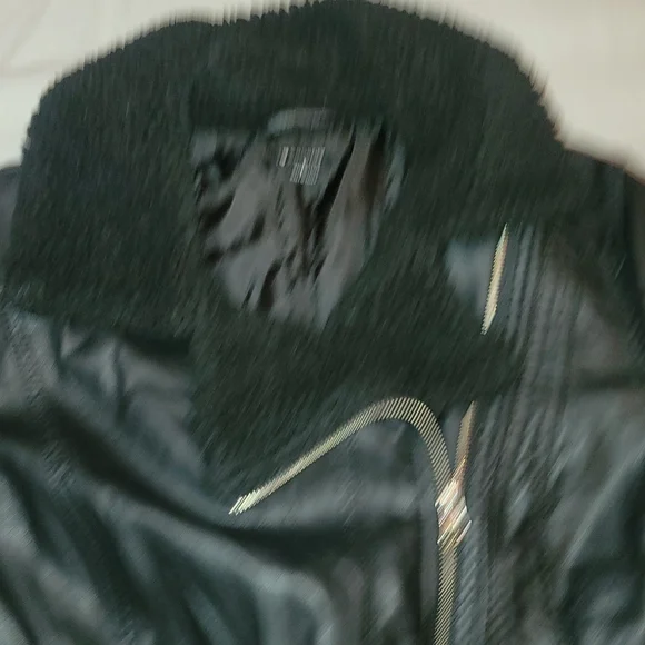 I ❤ Ronson jacket moto black faux leather and sherpa neckline silver zippers - Picture 5 of 12